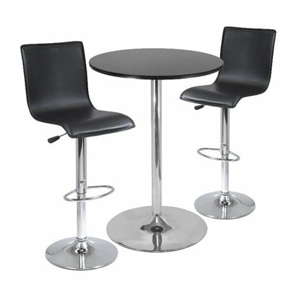 Winsome 3pc Pub Table Set - 28 Inch Round Table with 2 L-Shape Airlift Stools - Black 93345